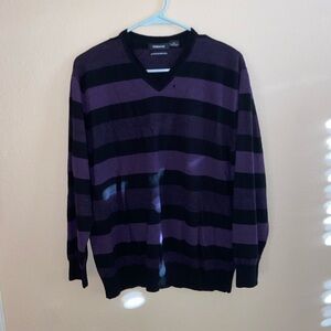 purple & black striped y2k vibe long sleeve v neck whimsygoth vibe retro sweater